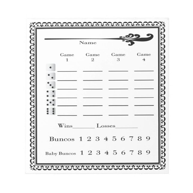 Bloc De Notas Hoja de puntuación de Bunco elegante (Frente)
