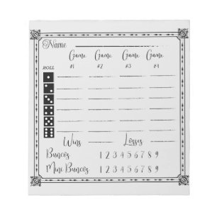 Bloc De Notas Hoja de puntuación elegante de bunco