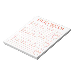 Bloc De Notas Hojas de calificación de crema de hielo, hoja de