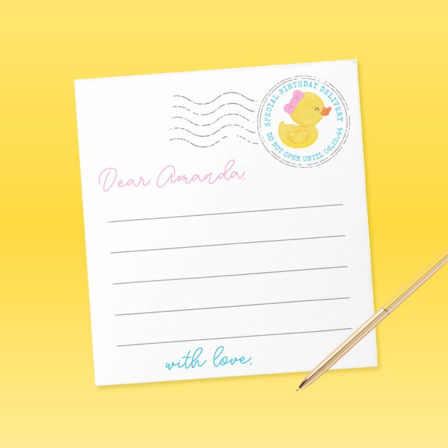 Bloc De Notas Hojas de notas de la cápsula del chica Duck 1er cu (Girl Duck First Birthday Time Capsule Note Sheets)