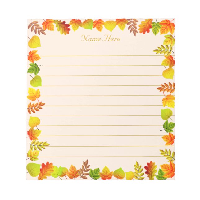 Bloc De Notas Hojas de otoño en beige claro rayado (Frente)