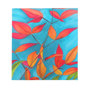 Bloc De Notas hojas naranjas Arte acuático original de otoño