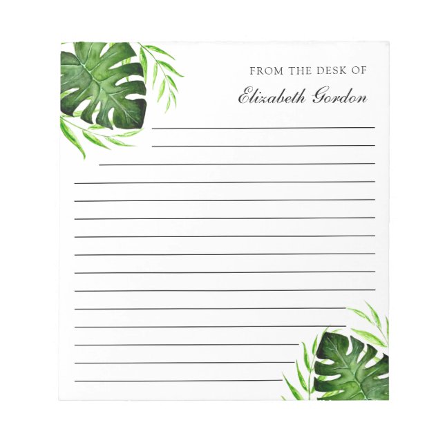Bloc De Notas Hojas Tropicales Selva Script Personalizado Chic  (Frente)