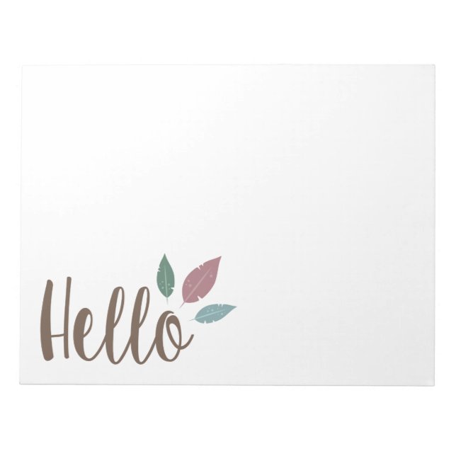 Bloc De Notas Hola palabra caligrafía feather dulce boho (Frente)