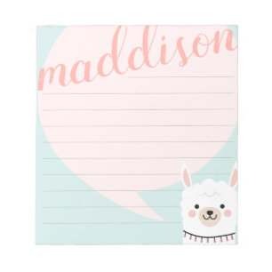 Bloc De Notas Hola Pequeña Llama Verde Rosa Notepad Personalizad