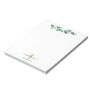 Bloc De Notas Holidays Monograma Script Nombre Botánico