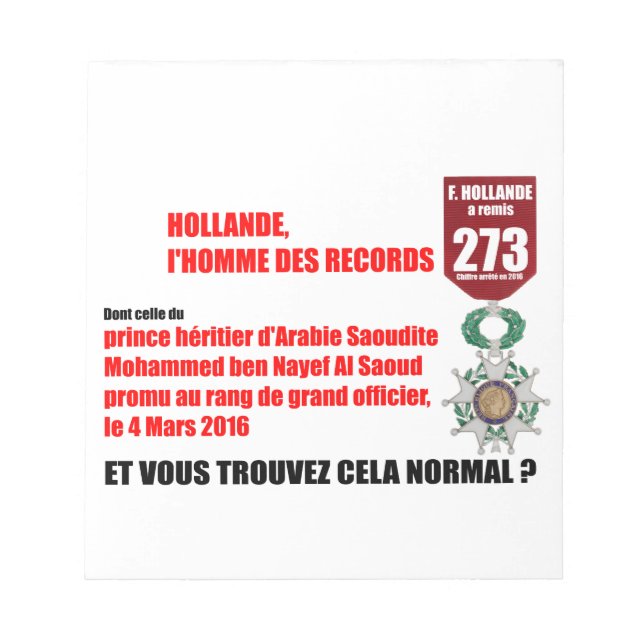 Bloc De Notas Hollande Record Legions d'Honneur - Notepad (Frente)
