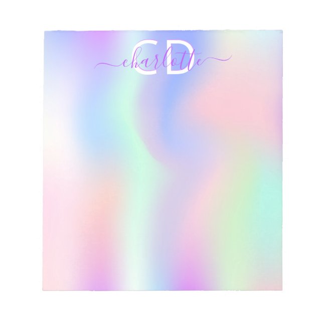 Bloc De Notas Holographic pink glitter rose gold purple monogram (Frente)
