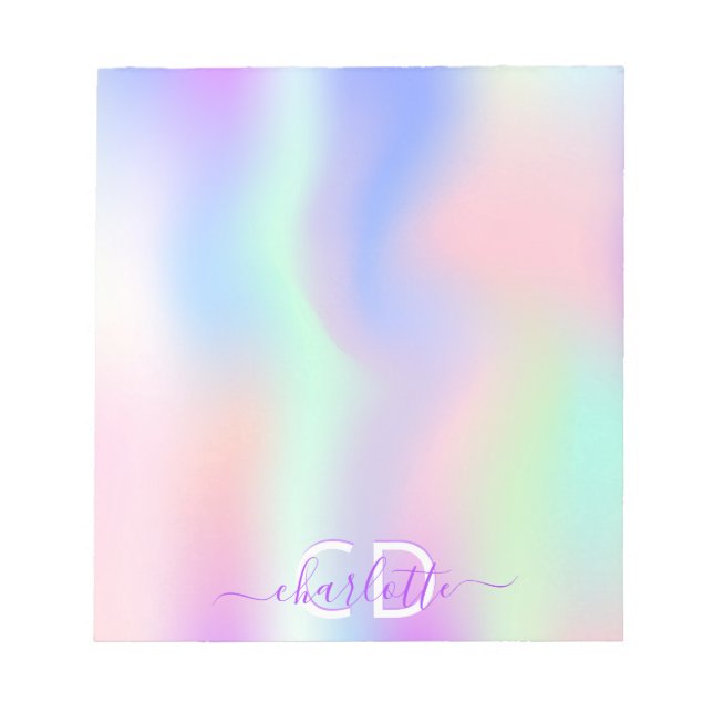 Bloc De Notas Holographic pink purple monogram name (Frente)