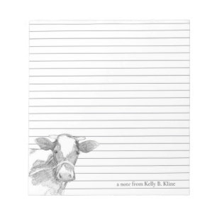 Bloc De Notas Holstein Cow Farm Animal Gray Lined Custom Name