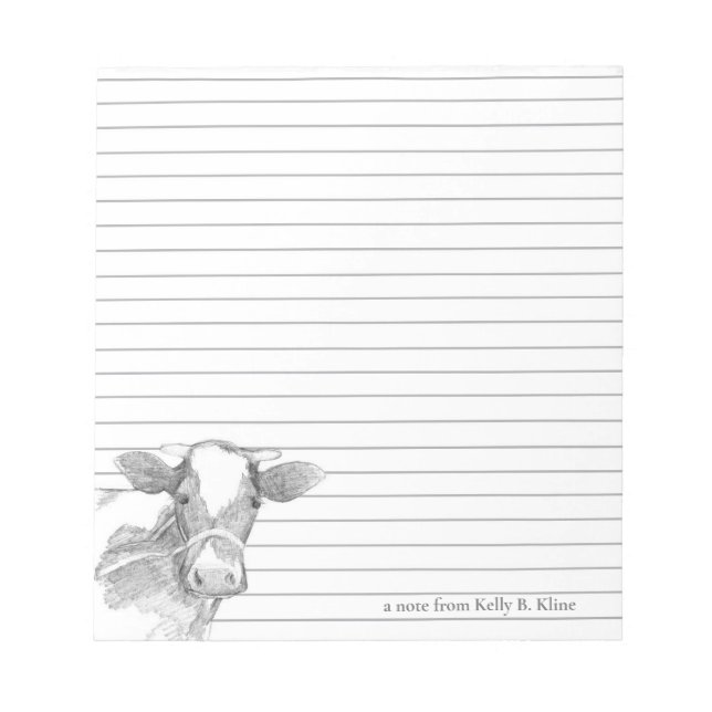 Bloc De Notas Holstein Cow Farm Animal Gray Lined Custom Name (Frente)