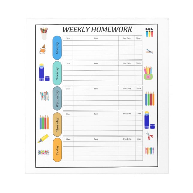 BLOC DE NOTAS HOMEWORK SEMANAL (Frente)
