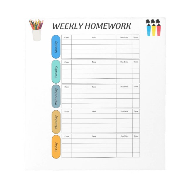 BLOC DE NOTAS HOMEWORK SEMANAL (Frente)
