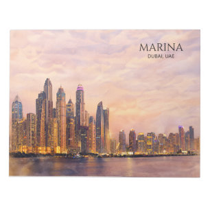Bloc De Notas Horizonte de Dubai Marina Acuarela Luces de la Ciu