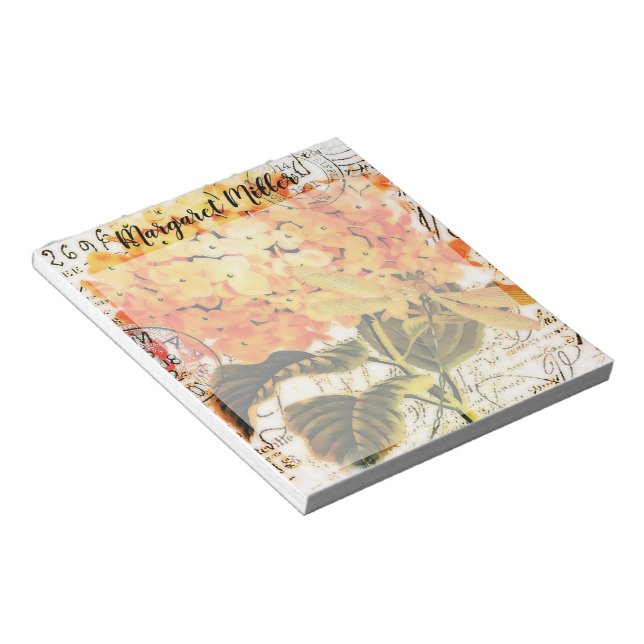 Bloc De Notas Hortensia naranja personalizada (Lado Derecho)
