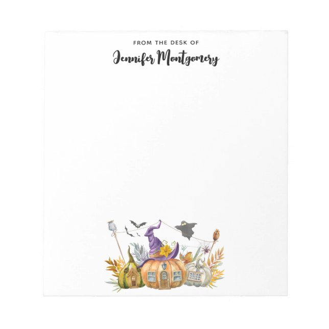 Bloc De Notas Hospedaje de calabaza con fantasma y murciélagos (Frente)