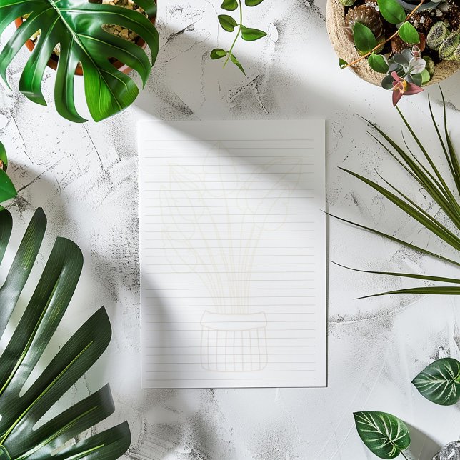 Bloc De Notas House plant, potted plant lined Notepad (Minimalist lined writing paper with subtle plant basket illustration and modern design.)
