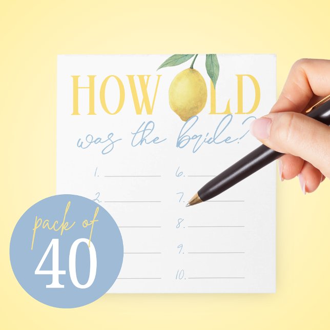 Bloc De Notas How Old Was The Bride Game Answer Sheet (How Old Was the Bride Pack of 40 Watercolor Lemon Game Answer Sheets)
