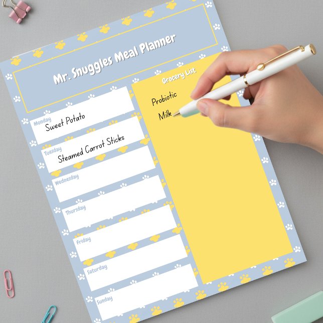 Bloc De Notas Huella de Garrita Linda | Planificador de Comidas (Cute Paw Print _ Meal Planner  Notepad )