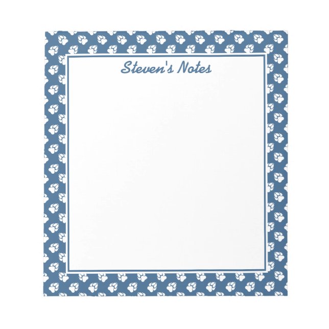 Bloc De Notas Huellas Blancas Sobre Azul Con Texto Personalizado (Frente)