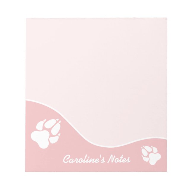 Bloc De Notas Huellas de perro blancas sobre rosa con título per (Frente)