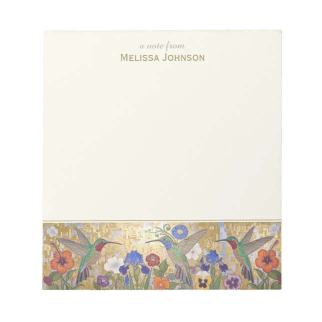 Bloc De Notas Hummingbird Klimt Style Personalized Custom Name (Frente)