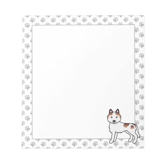 Bloc De Notas Husky Siberiano Cartoon Adorable Piebald Rojo (Frente)