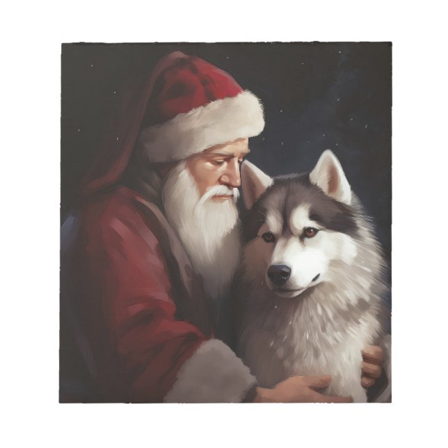 Bloc De Notas Husky Siberiano Con Navidades festivos de Santa Cl (Frente)
