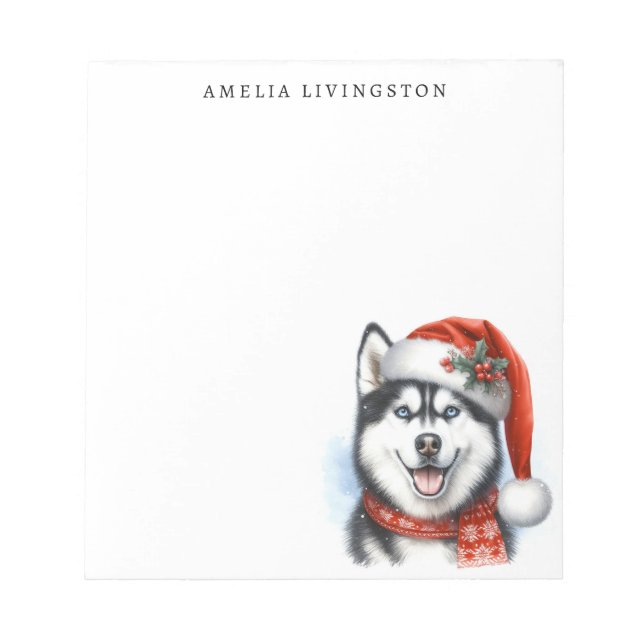 Bloc De Notas Husky siberiano en Santa Hat personalizado (Frente)