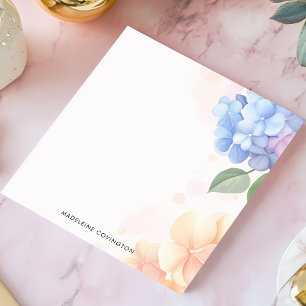 Bloc De Notas Hydrangea Floral Azul y Rosa Nombre Personalizado