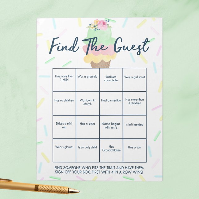 Bloc De Notas Ice Cream Guest Bingo Shower Game Pack (Find the Guest Ice Cream Scooped Up Bridal Shower Game Pack of 40 Answer Sheets)