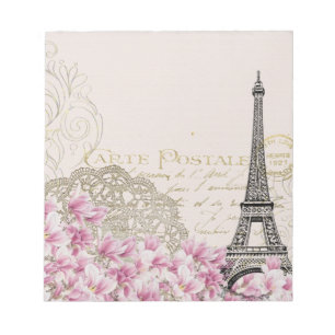 Bloc De Notas Ilustracion de arte floral de la Torre Eiffel de P