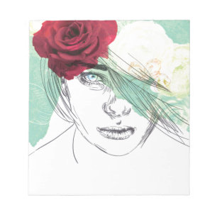 Bloc De Notas Ilustracion de chica de flores de época