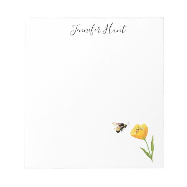 Bloc De Notas Ilustración de flor amarilla y abeja (Frente)