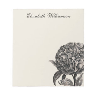 Bloc De Notas Ilustracion de flores de peones vintage personaliz