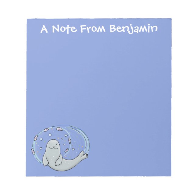 Bloc De Notas Ilustracion de foca feliz y personalizado azul de  (Frente)