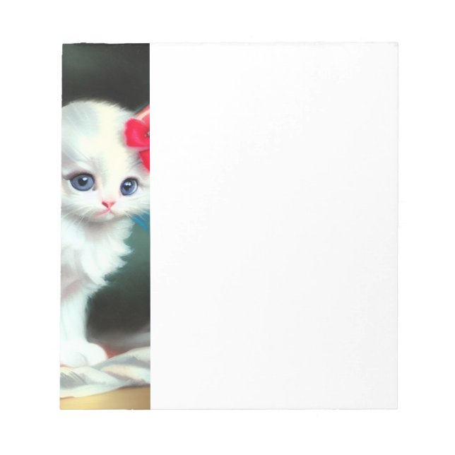 Bloc De Notas Ilustracion de gatito blanco con flores rojas (Frente)