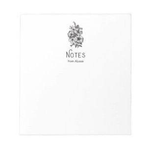 Bloc De Notas Ilustracion floral blanco y negro del vintage