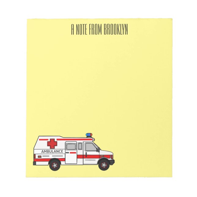 Bloc De Notas Ilustracion personalizado de ambulancia (Frente)
