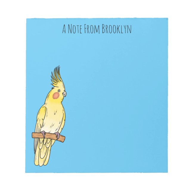 Bloc De Notas Ilustracion personalizado de aves de Cockatiel (Frente)