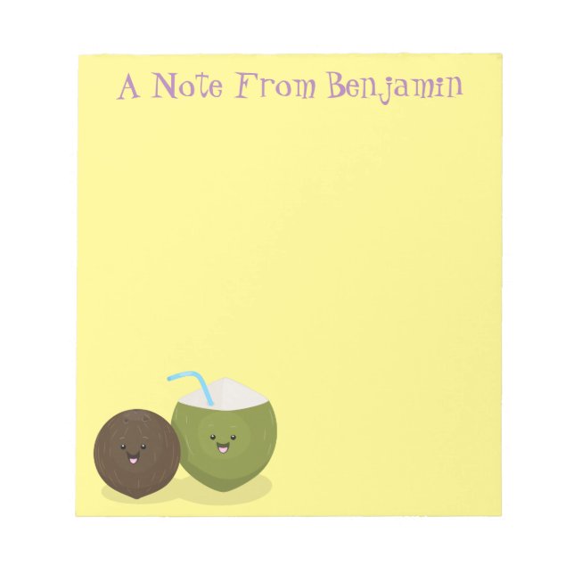 Bloc De Notas Ilustracion personalizado de cocos kawaii alegres (Frente)