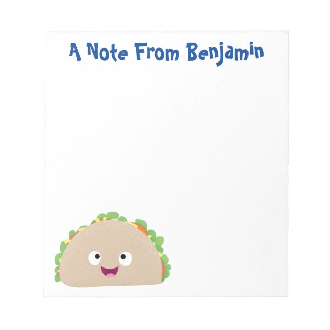 Bloc De Notas Ilustracion personalizado de taco alegre sonriente (Frente)