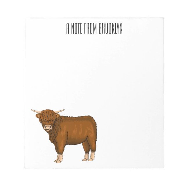 Bloc De Notas Ilustracion personalizado de vaca de Highland (Frente)