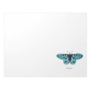 Bloc De Notas Ilustración vintage de mariposa azul turquesa - si