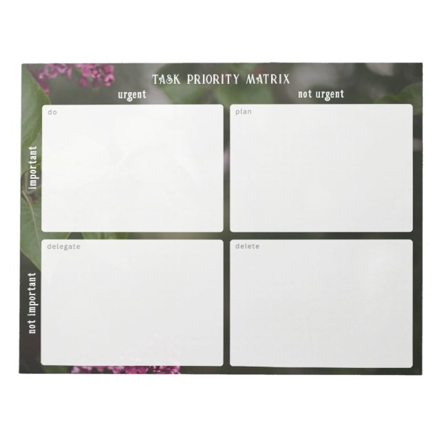 Bloc De Notas Important and urgent task Matrix (romantic nature) (Frente)