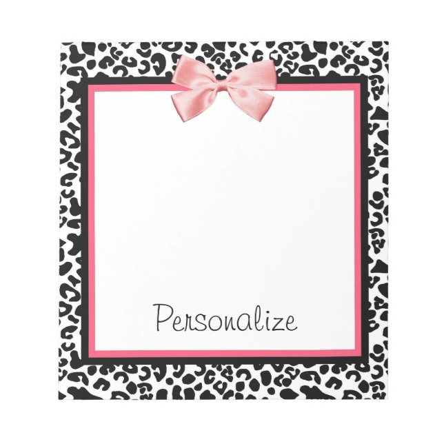 Bloc De Notas Impresión de leopardo de moda y cinta rosa con nom (Frente)