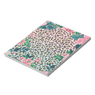 Bloc De Notas Impresión de leopardo de Purpurina floral color r