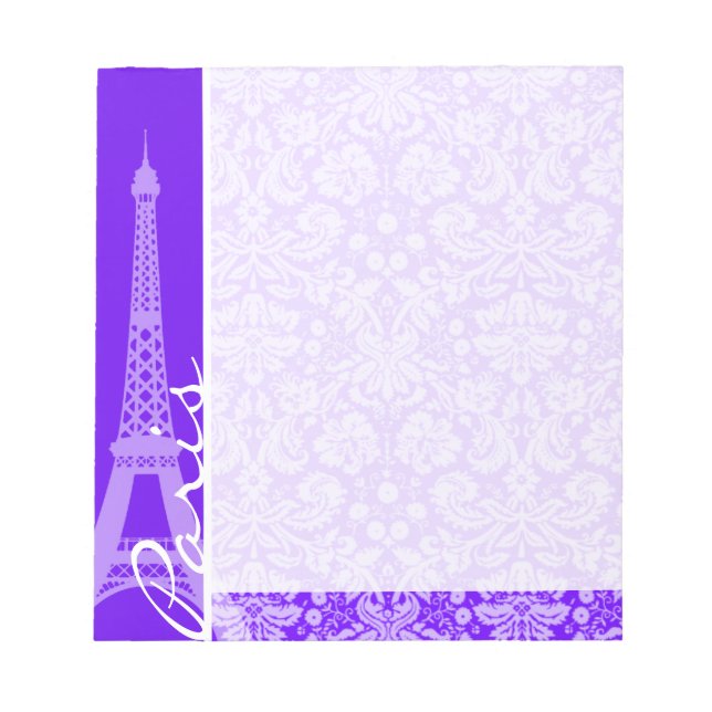 Bloc De Notas Indigo, Purple Damask; París; Torre Eiffel (Frente)