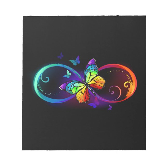 Bloc De Notas Infinidad vibrante con mariposa arco iris sobre ne (Frente)