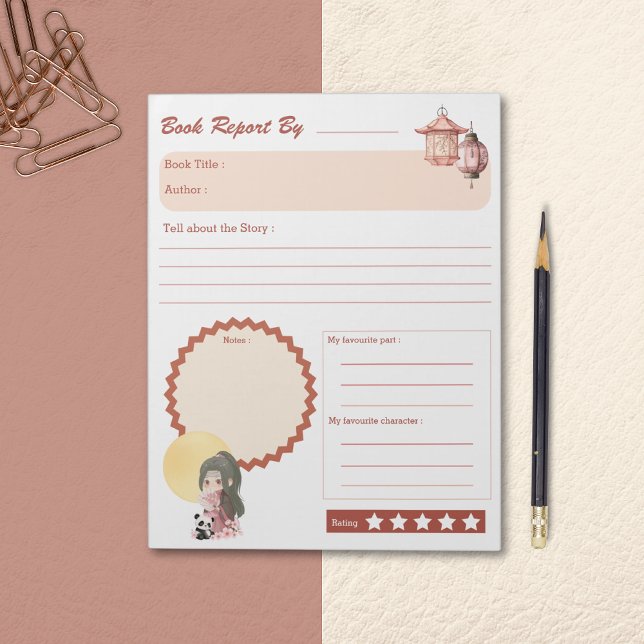 Bloc De Notas Informe del libro de suministros escolares de Kawa (Back to School Book Report Kawaii Anime Style Notepad)